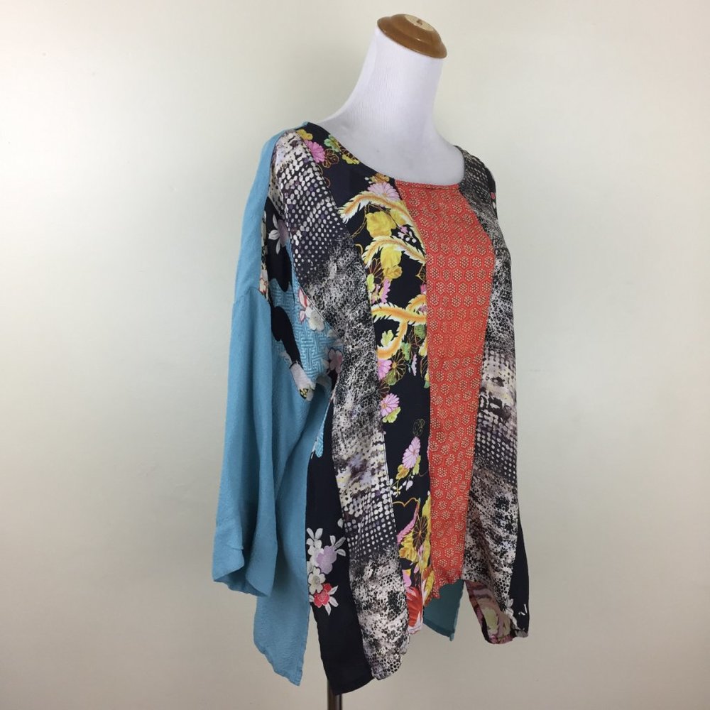 Citron Textured Blue Multi-Color Patchwork Print … - image 4